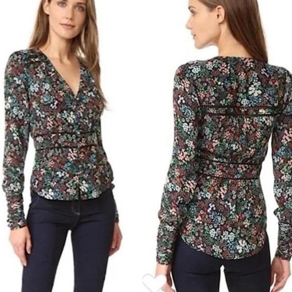Veronica Beard 100% Silk Ripley Ruched Floral Blouse - Picture 15 of 15